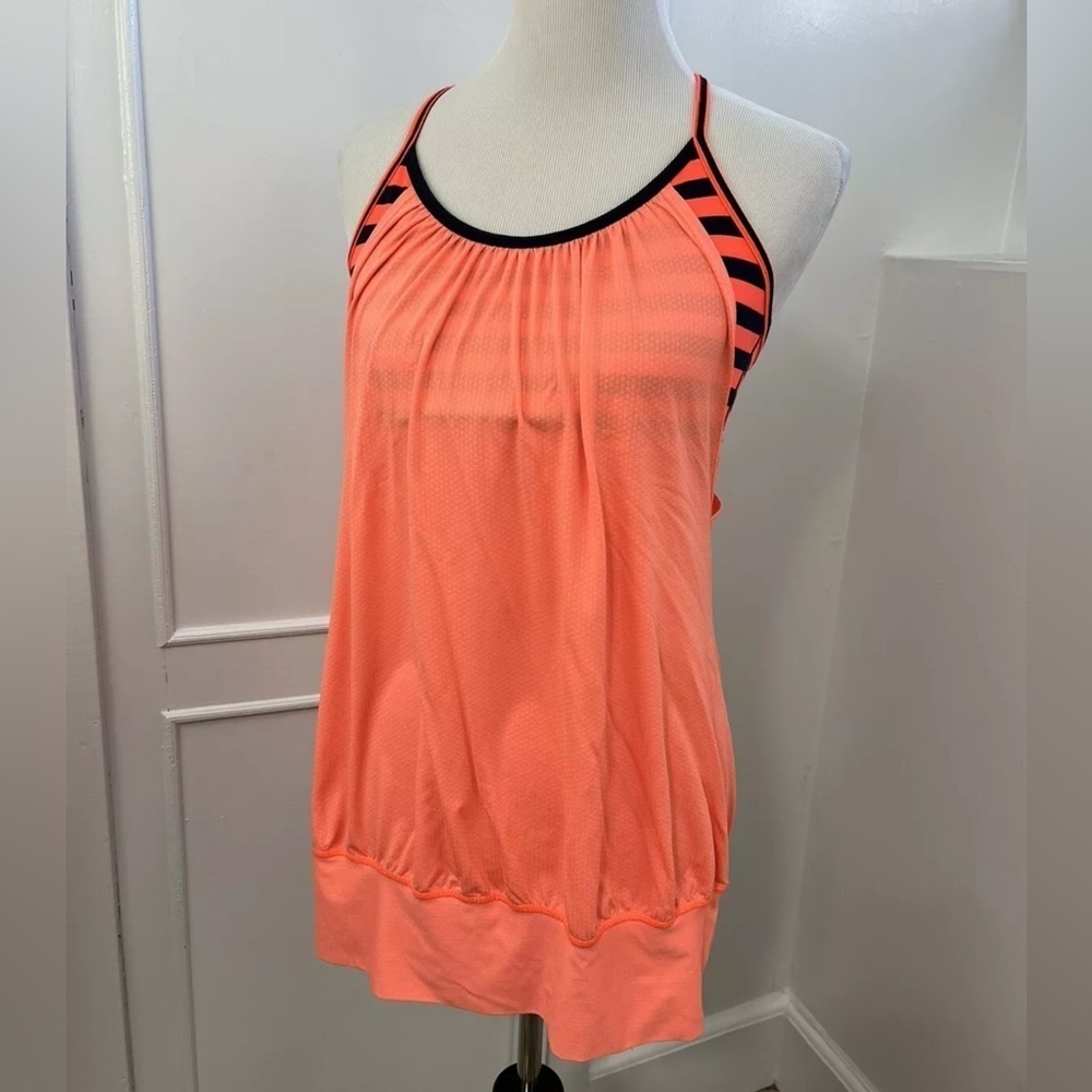 Lululemon No Limits Activewear Tank Bra Cut Out Orange Navy Stripes size 8 A041